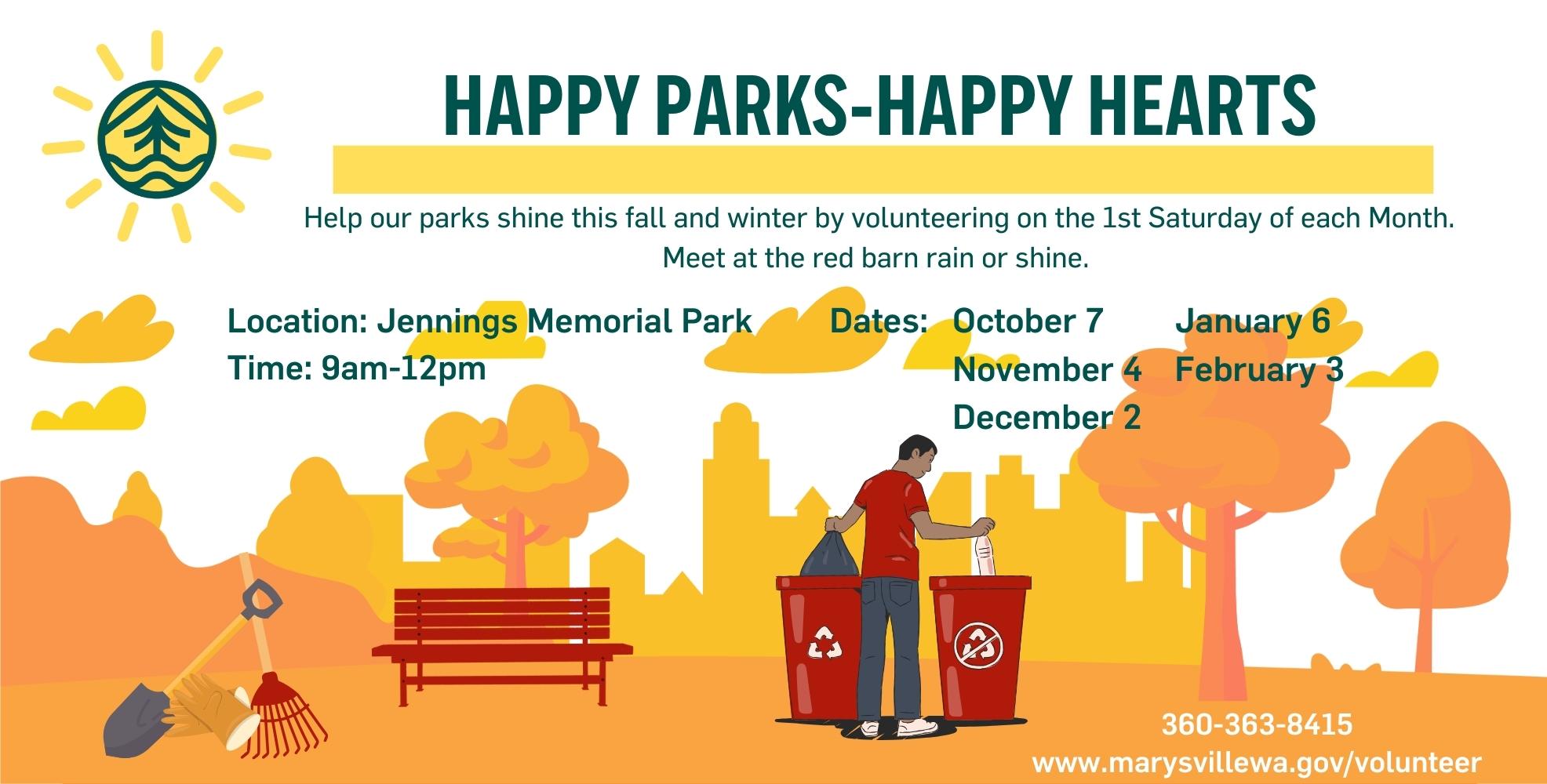 Help our parks shine this fall and winter by volunteering on the 1st Saturday of each month.