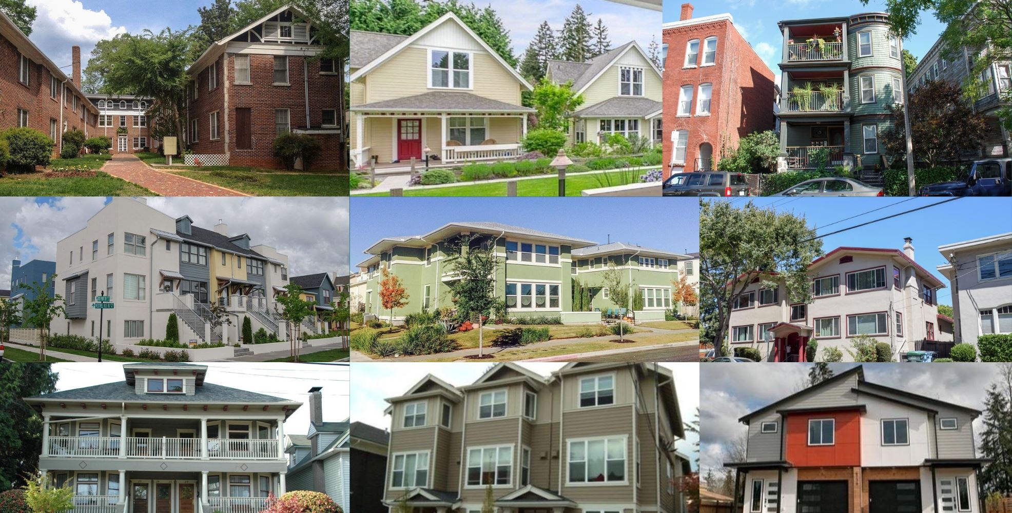 Graphic shows various examples of housing styles