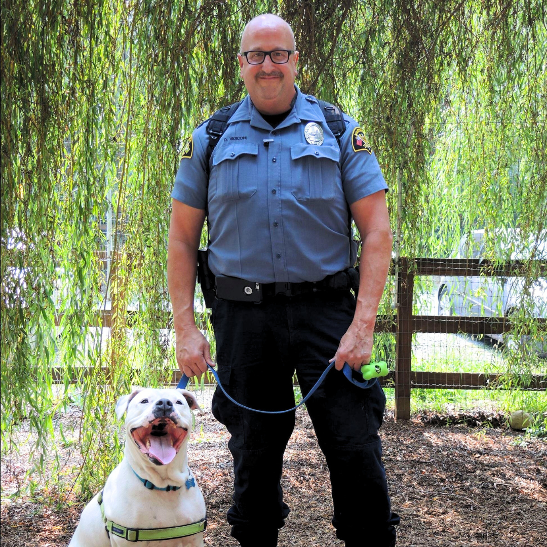 Community Service Officer Dave Vasconi with rescued dog