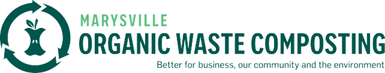 Circle of life logo with apple core. Text: Marysville Organic Waste Composting