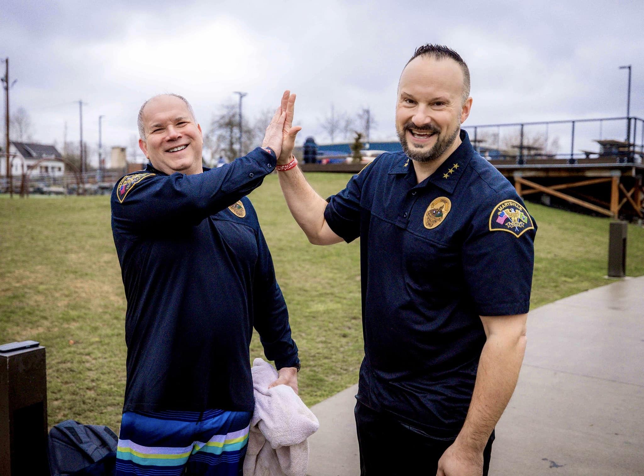 Chief Scairpon and Assistant Chief Lawless at 2024 Polar Plunge